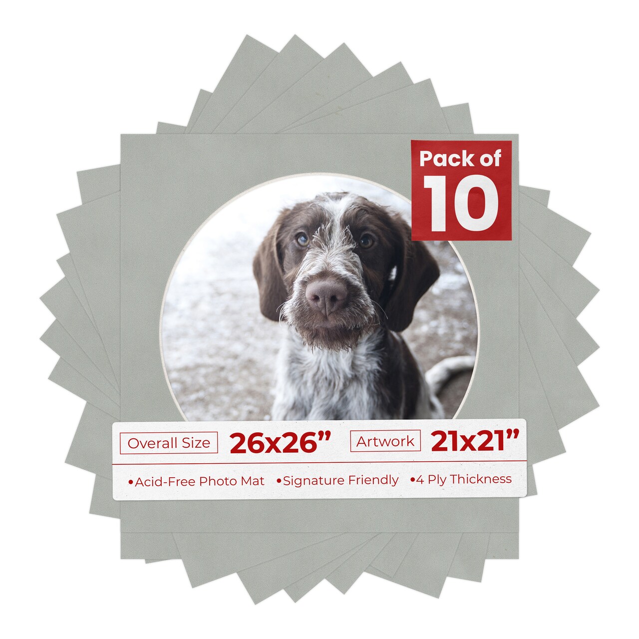 Light Grey Suede Mat Board for 26x26 Frames - Circle Opening for 21x21 Photos